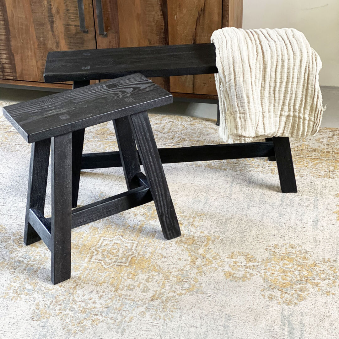Bankje Leendand Hout Zwart - Afbeelding 7