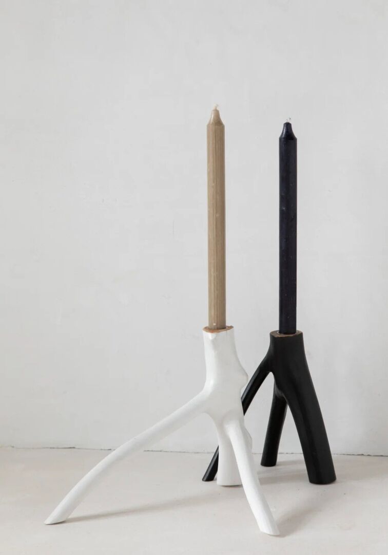 Kandelaar Raatine Hout Zwart H20 cm - Afbeelding 3