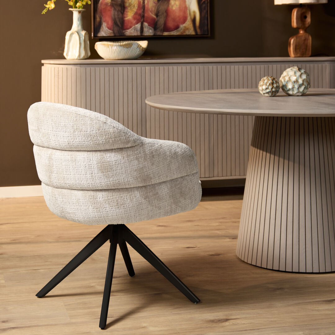 Eetkamerstoel Aliro offwhite auto-return met armleuning metalen frame - Afbeelding 2