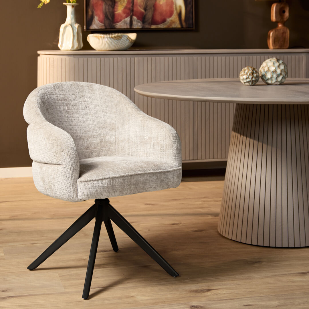 Eetkamerstoel Aliro offwhite auto-return met armleuning metalen frame - Afbeelding 6