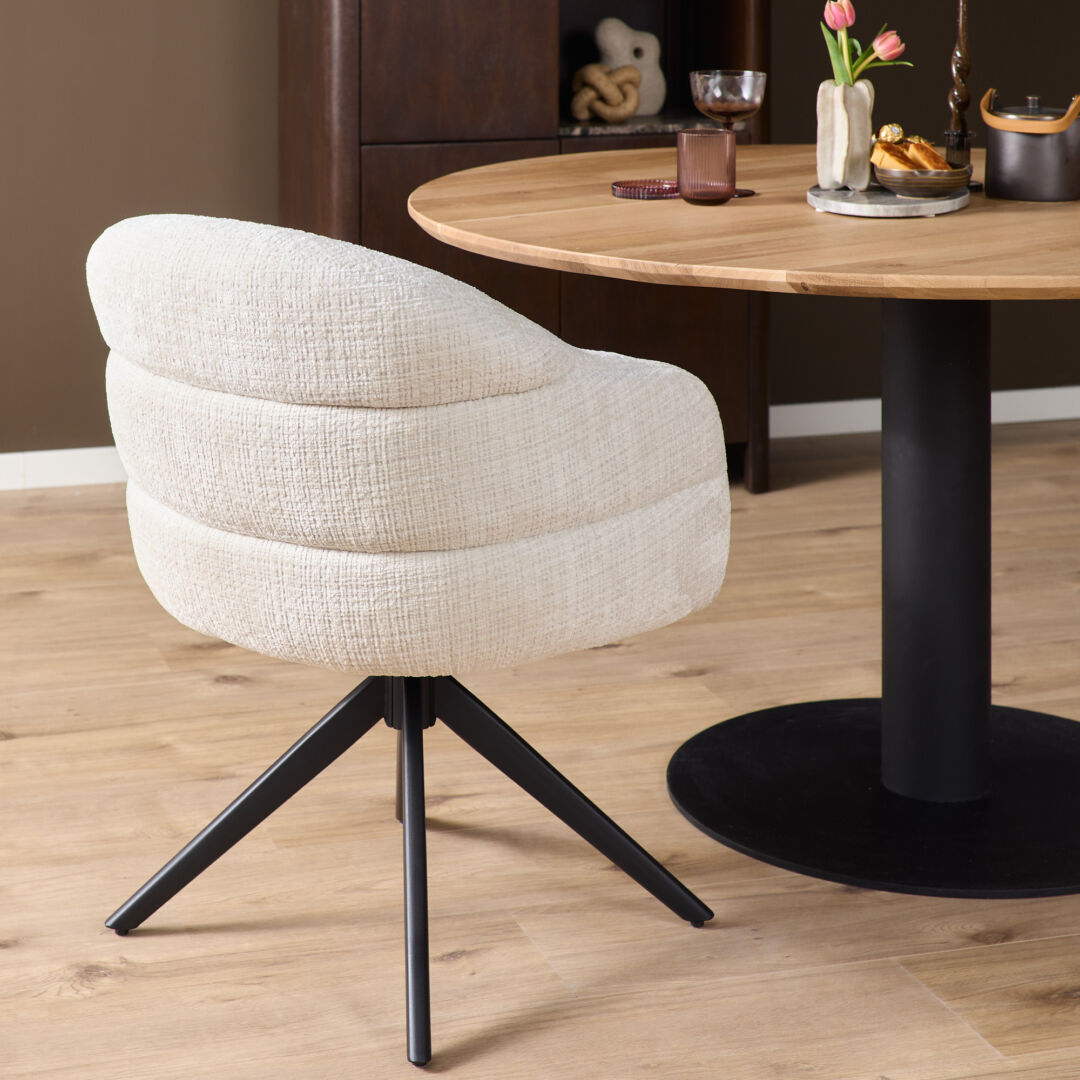 Eetkamerstoel Aliro offwhite auto-return met armleuning metalen frame - Afbeelding 9