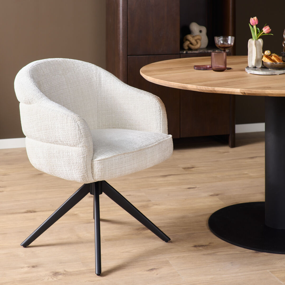 Eetkamerstoel Aliro offwhite auto-return met armleuning metalen frame - Afbeelding 10
