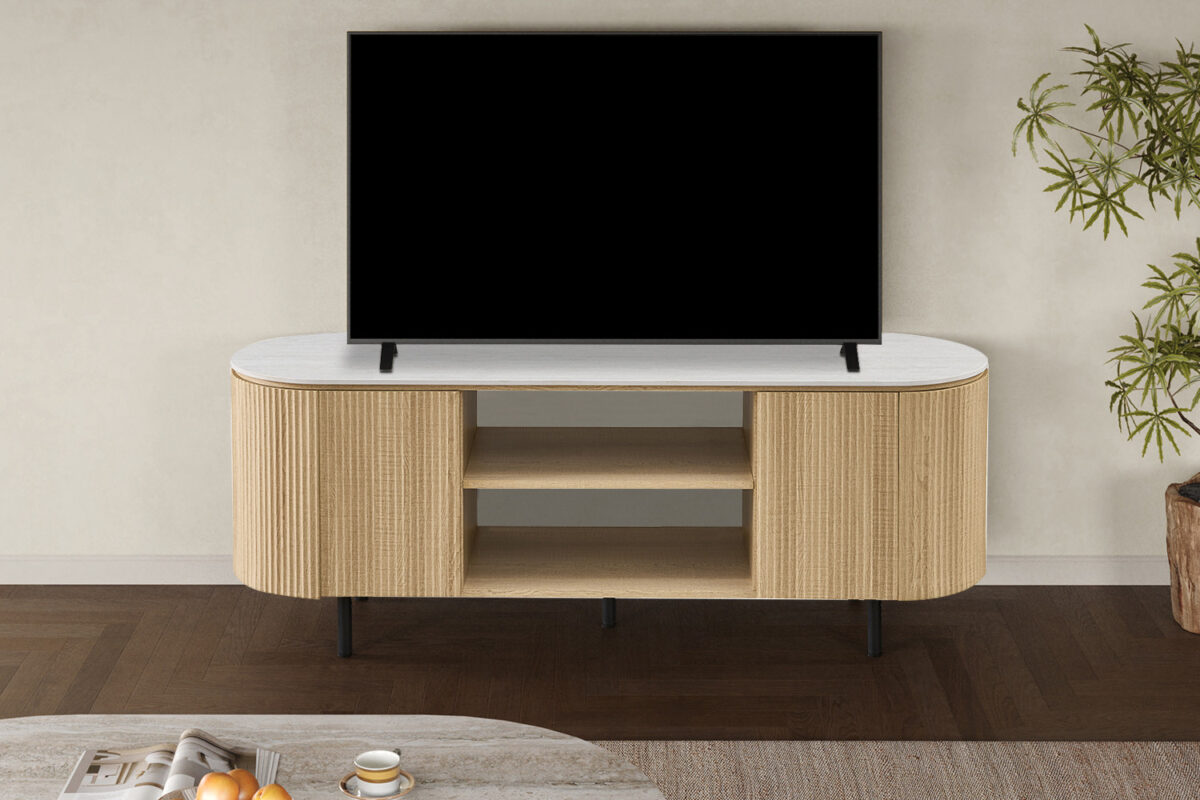 Tv-meubel Ravenna 160 cm naturel eiken grijs Japandi