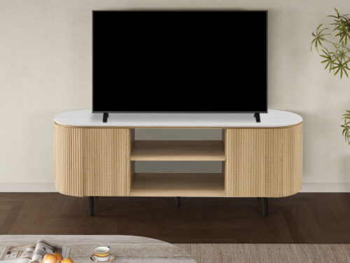 Tv-meubel Ravenna 160 cm naturel eiken grijs Japandi