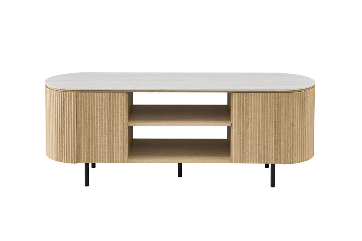 Tv-meubel Ravenna 160 cm naturel eiken grijs Japandi – foto 3