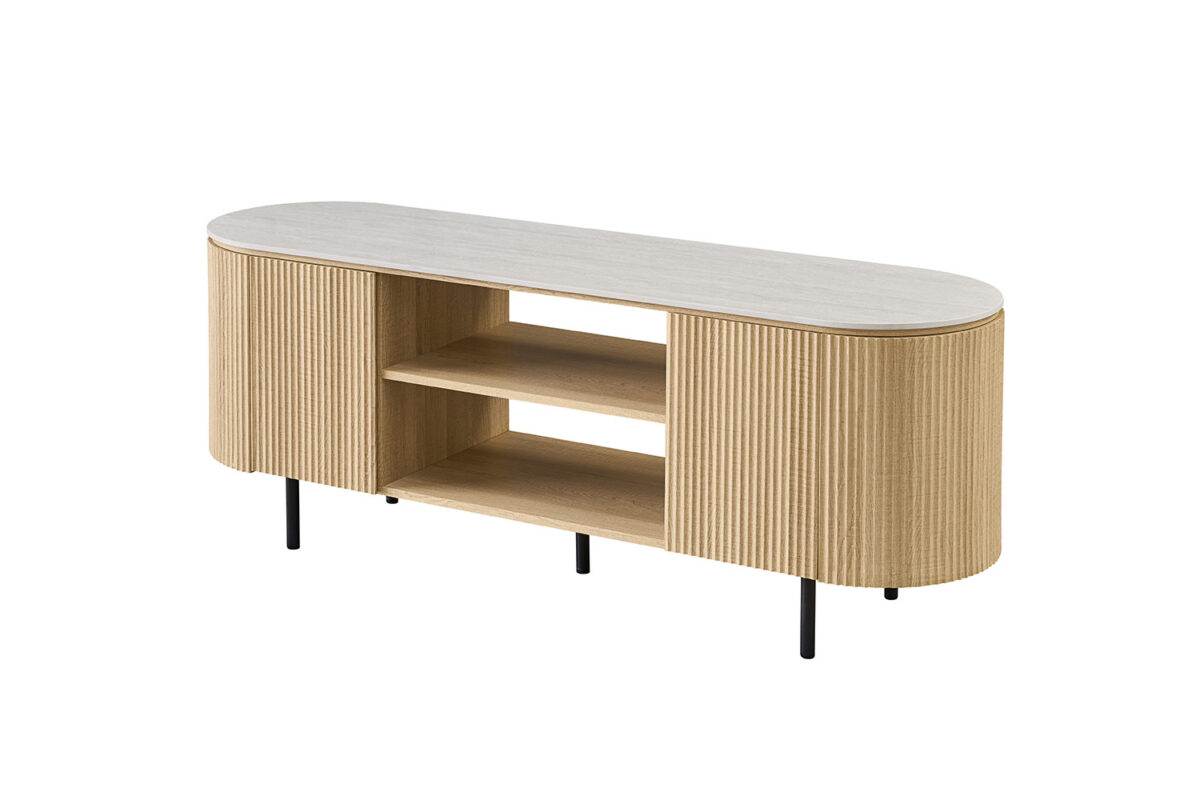 Tv-meubel Ravenna 160 cm naturel eiken grijs Japandi – foto 4