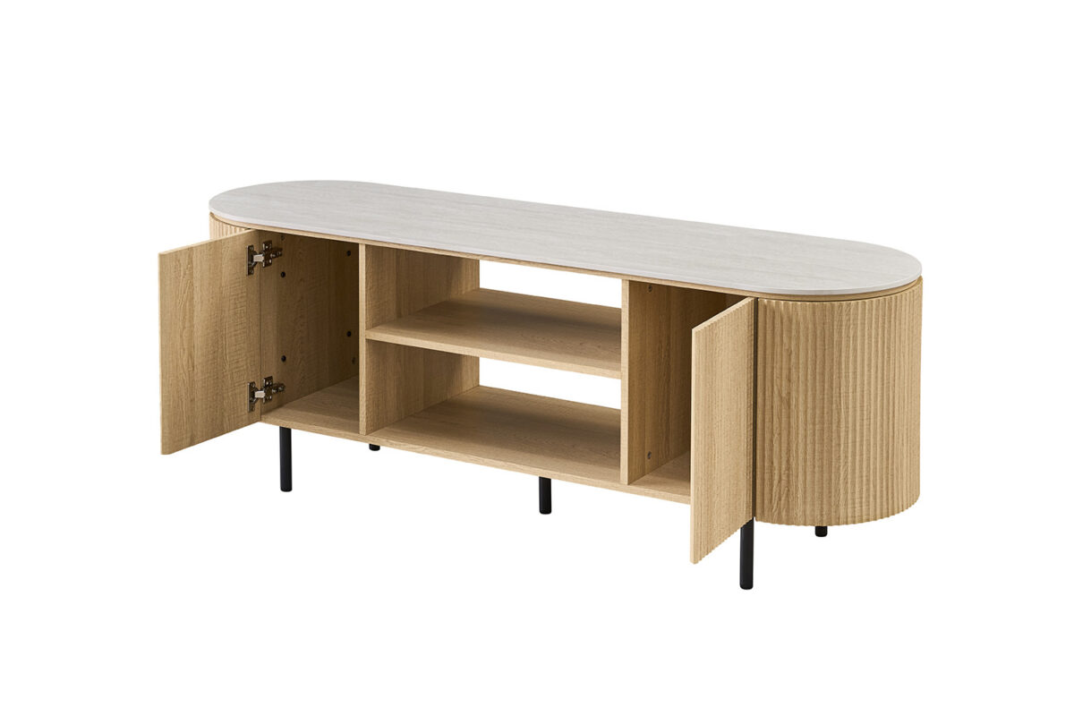 Tv-meubel Ravenna 160 cm naturel eiken grijs Japandi – foto 6