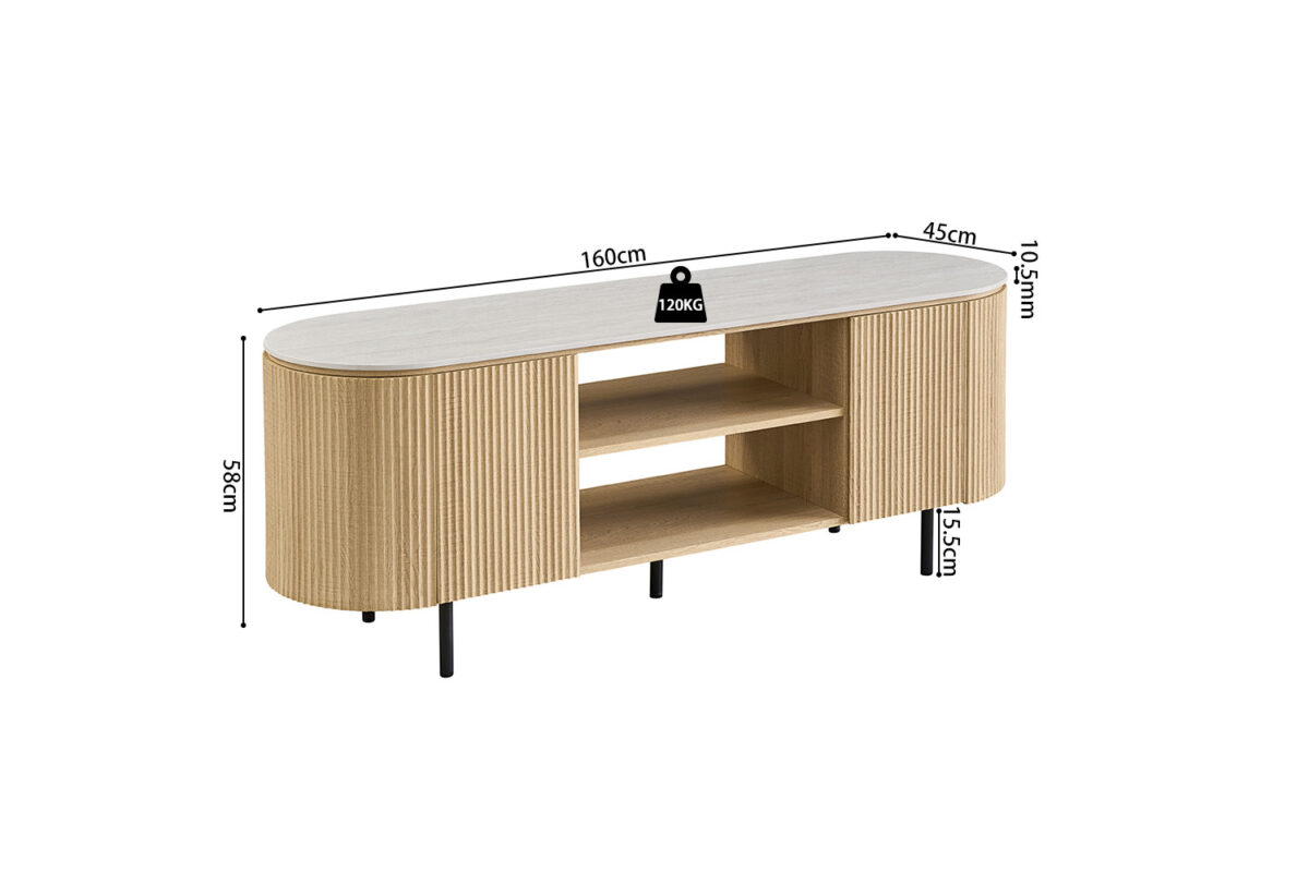 Tv-meubel Ravenna 160 cm naturel eiken grijs Japandi – foto 7