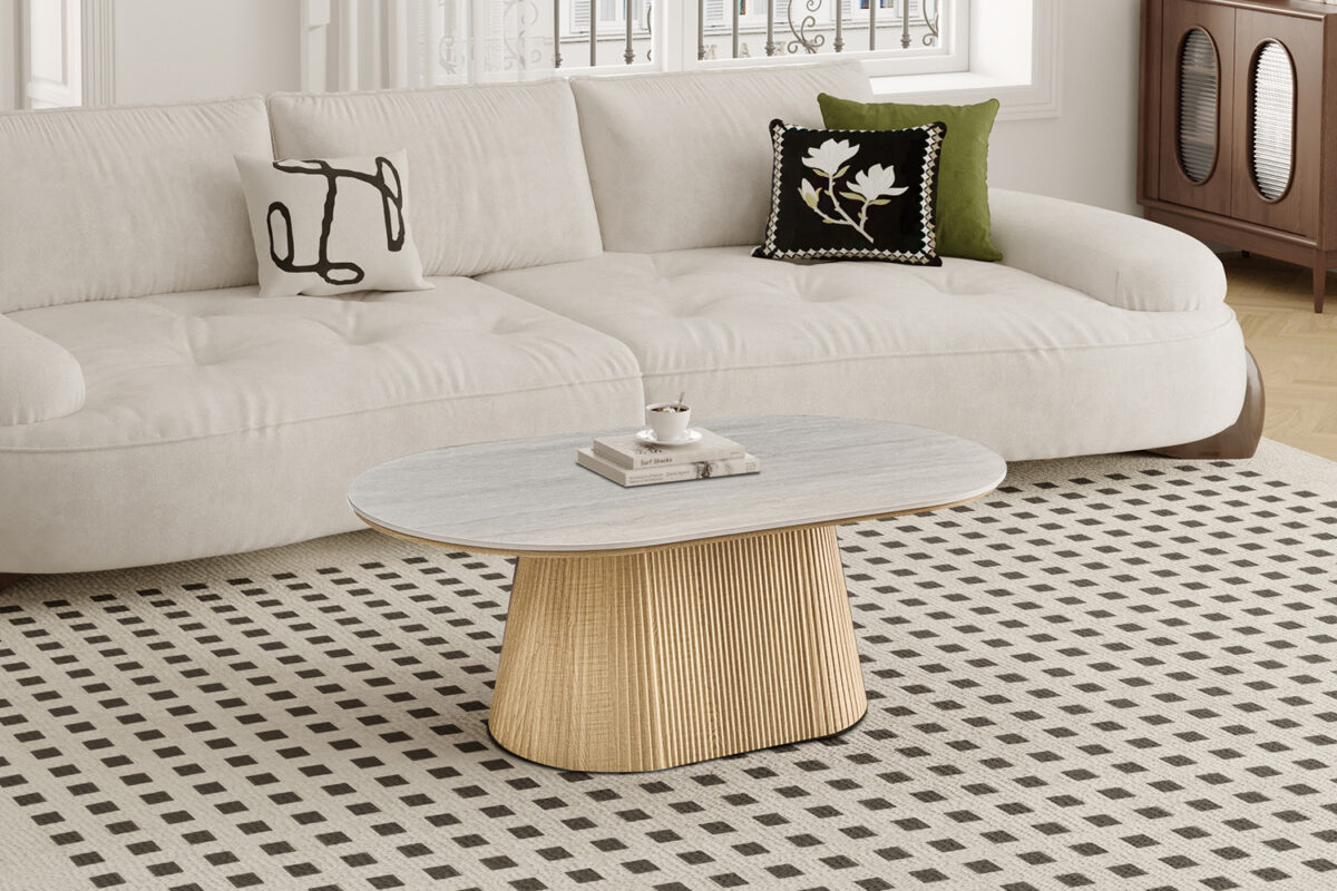Salontafel Ravenna Ovaal 120 cm naturel eiken grijs Japandi