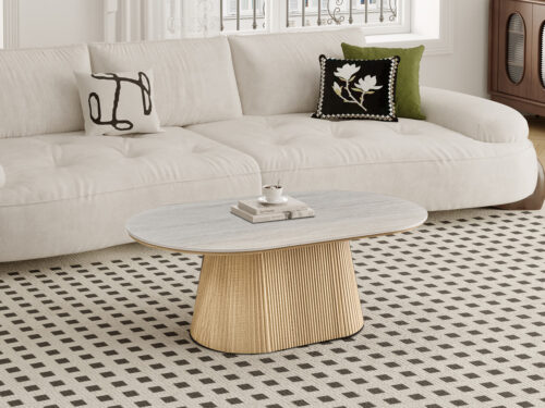 Salontafel Ravenna Ovaal 120 cm naturel eiken grijs Japandi
