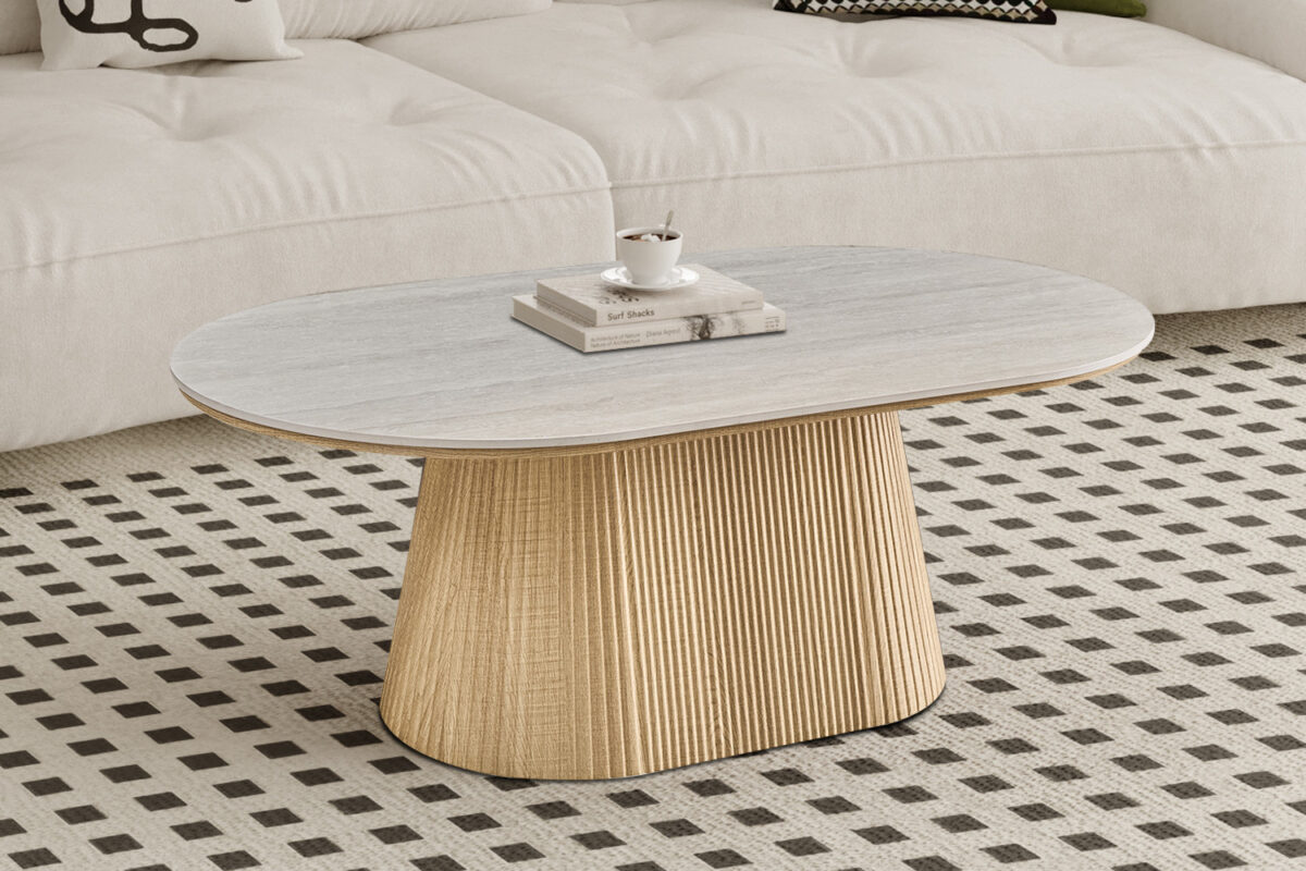 Salontafel Ravenna Ovaal 120 cm naturel eiken grijs Japandi – foto 2