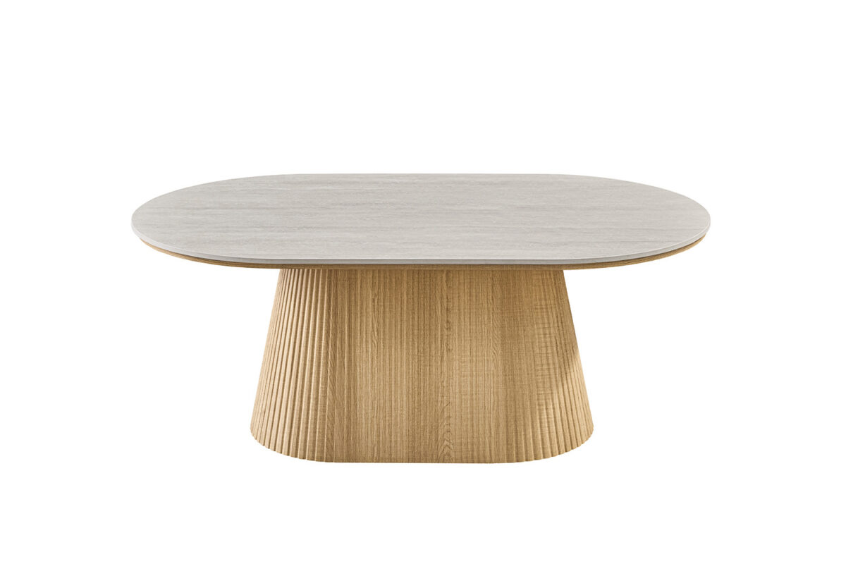 Salontafel Ravenna Ovaal 120 cm naturel eiken grijs Japandi – foto 4