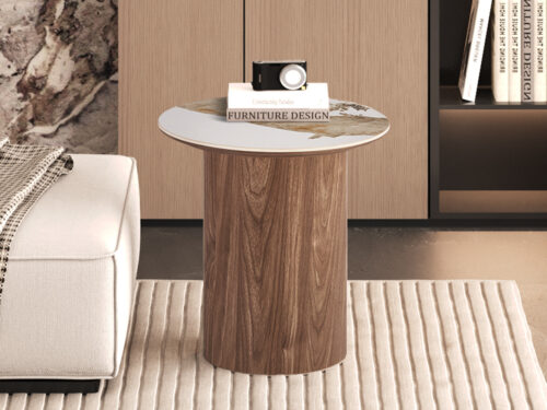 Bijzettafel Marbella Rond 45 cm marmerlook wit Hotel chique
