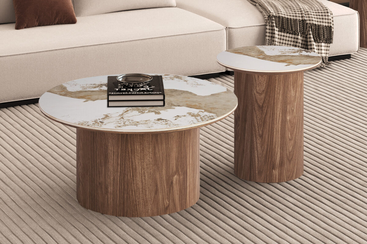 Bijzettafel Marbella Rond 45 cm marmerlook wit Hotel chique – foto 2