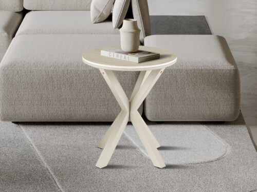 Bijzettafel Helsinki Rond 50 cm steen barok beige Scandinavisch