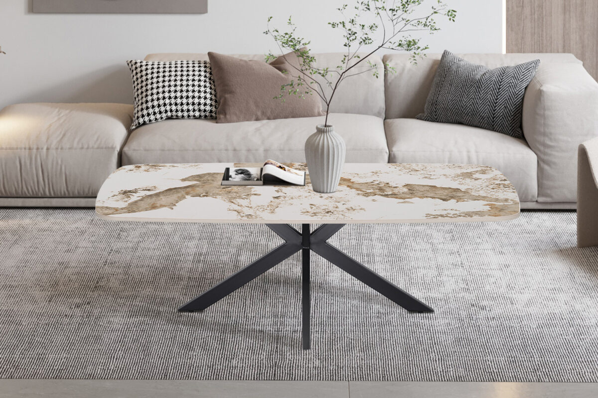 Salontafel Firenze Deens ovaal 130 cm marmerlook wit Industrieel