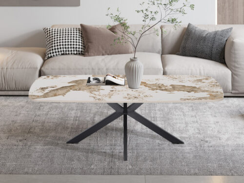 Salontafel Firenze Deens ovaal 130 cm marmerlook wit Industrieel