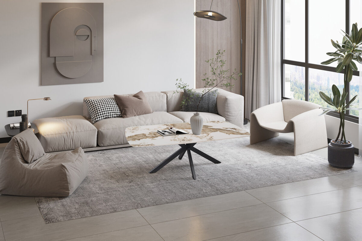 Salontafel Firenze Deens ovaal 130 cm marmerlook wit Industrieel – foto 2