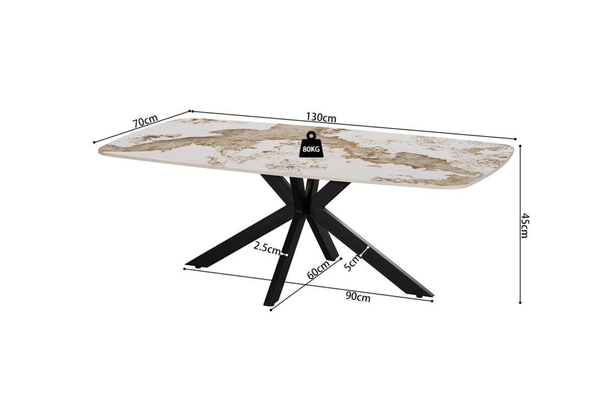 Salontafel Firenze Deens ovaal 130 cm marmerlook wit Industrieel – foto 6