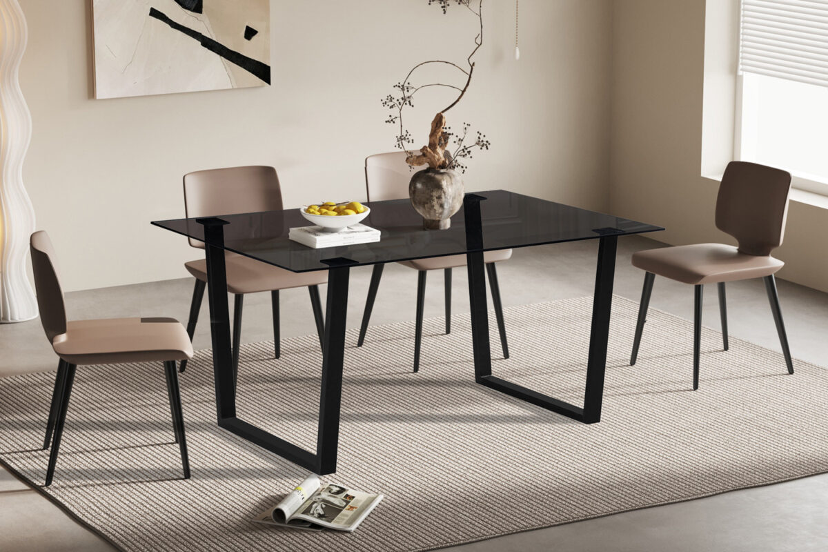 Eettafel Brussel 150x90 cm zwart glas Industrieel