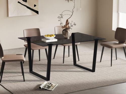 Eettafel Brussel 150x90 cm zwart glas Industrieel