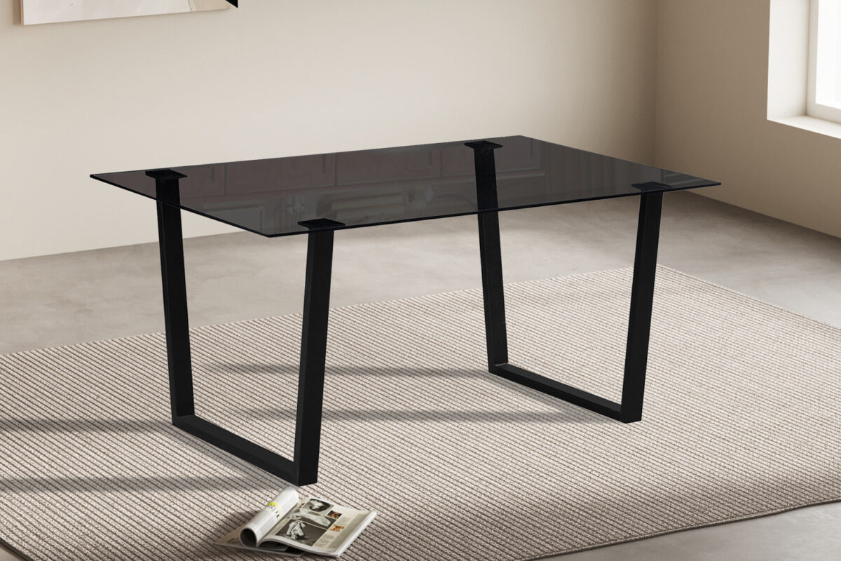 Eettafel Brussel 150x90 cm zwart glas Industrieel – foto 2