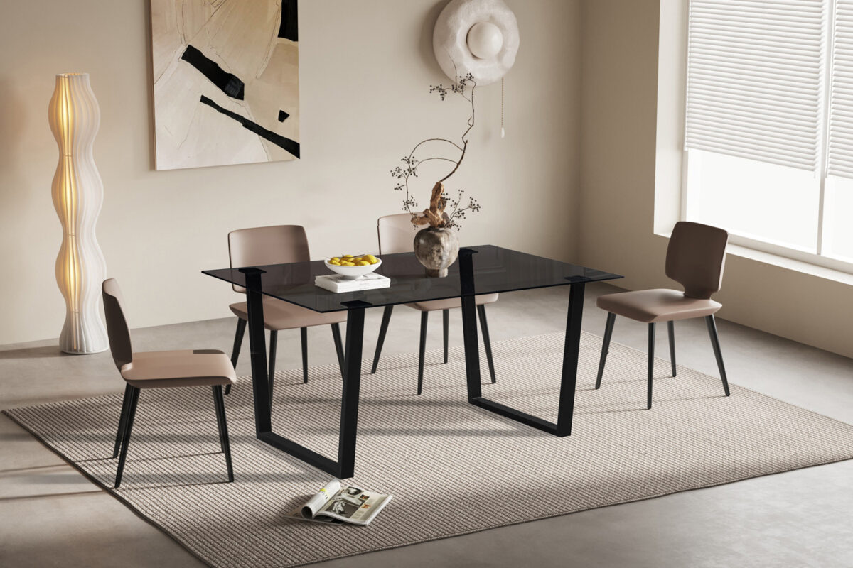 Eettafel Brussel 150x90 cm zwart glas Industrieel – foto 3