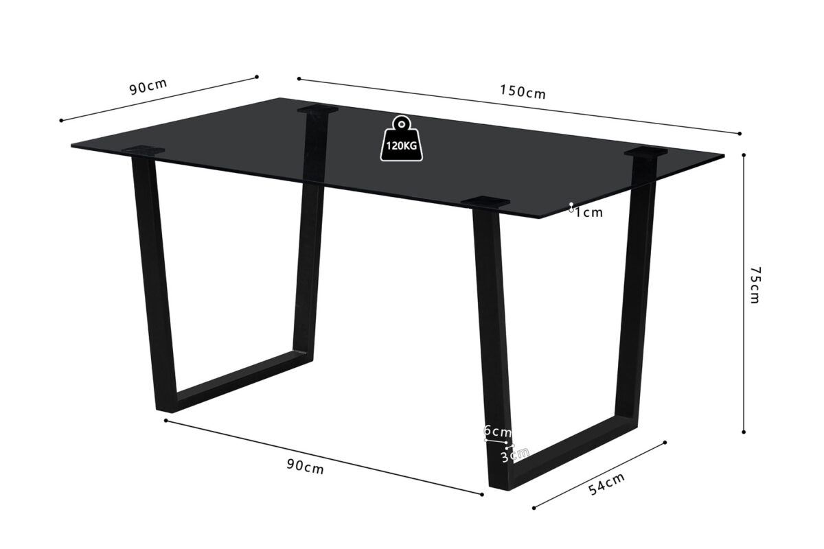 Eettafel Brussel 150x90 cm zwart glas Industrieel – foto 8