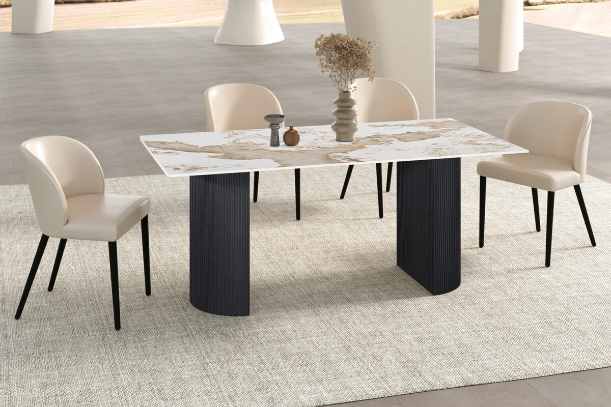 Eettafel Treviso 180x90 cm marmerlook wit Hotel chique