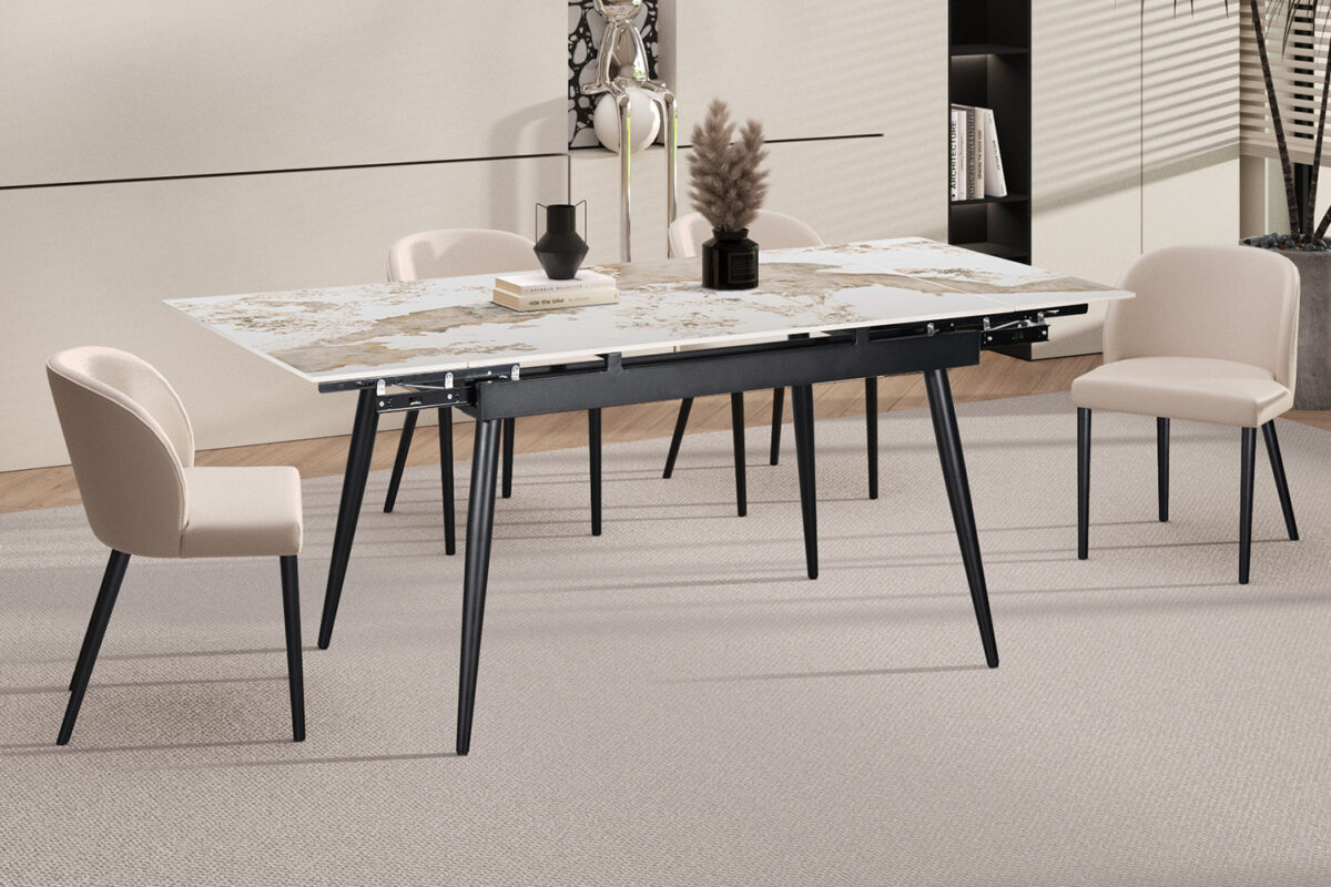 Uitschuifbare eettafel Rhodos 120-180 cm marmerlook wit
