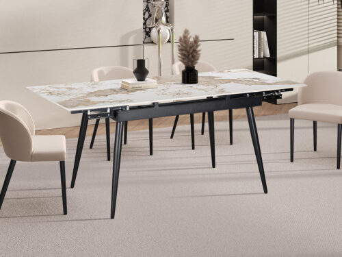 Uitschuifbare eettafel Rhodos 120-180 cm marmerlook wit