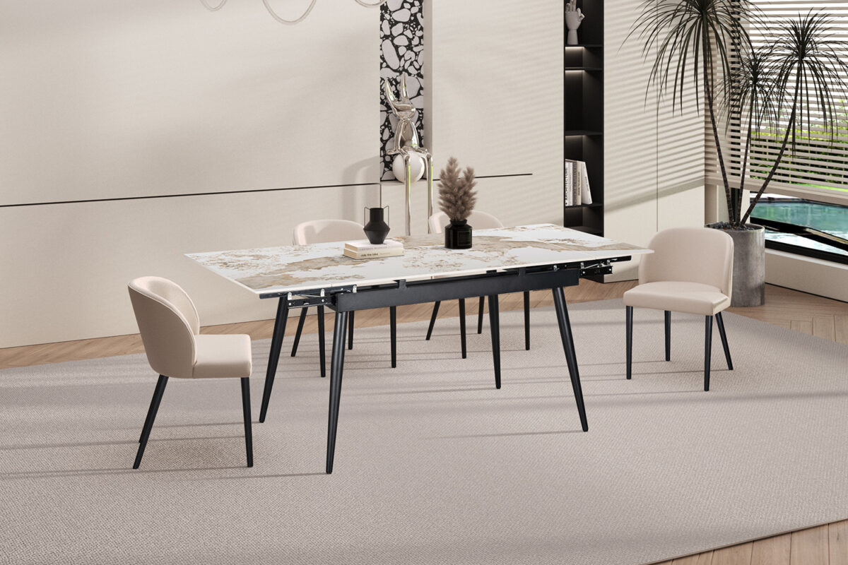 Uitschuifbare eettafel Rhodos 120-180 cm marmerlook wit – foto 2