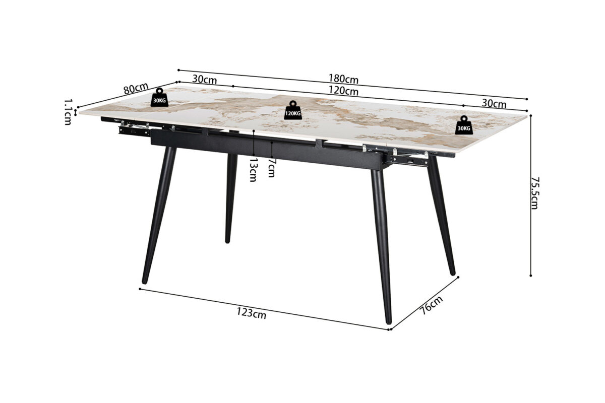 Uitschuifbare eettafel Rhodos 120-180 cm marmerlook wit – foto 11