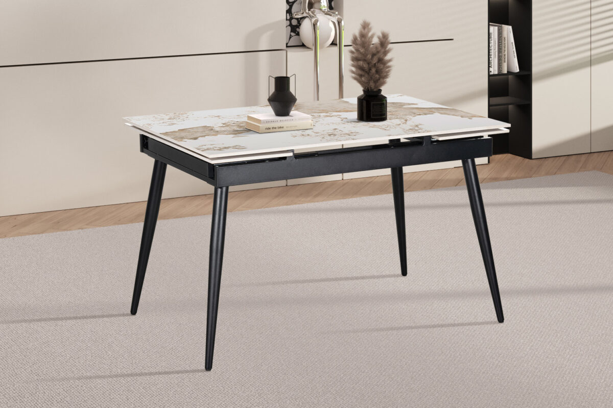 Uitschuifbare eettafel Rhodos 120-180 cm marmerlook wit – foto 3