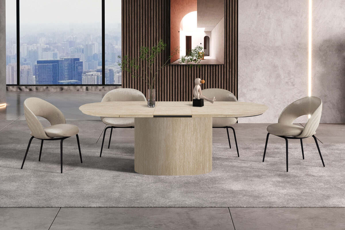 Uitschuifbare eettafel Mykonos Ovaal 180-220 cm travertinlook