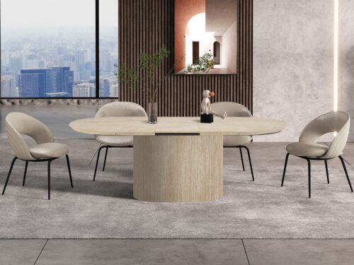 Uitschuifbare eettafel Mykonos Ovaal 180-220 cm travertinlook