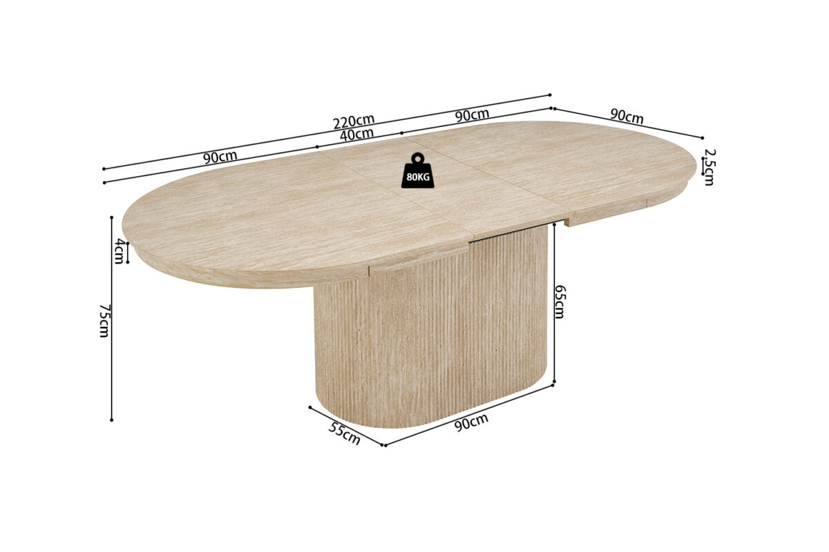 Uitschuifbare eettafel Mykonos Ovaal 180-220 cm travertinlook – foto 12