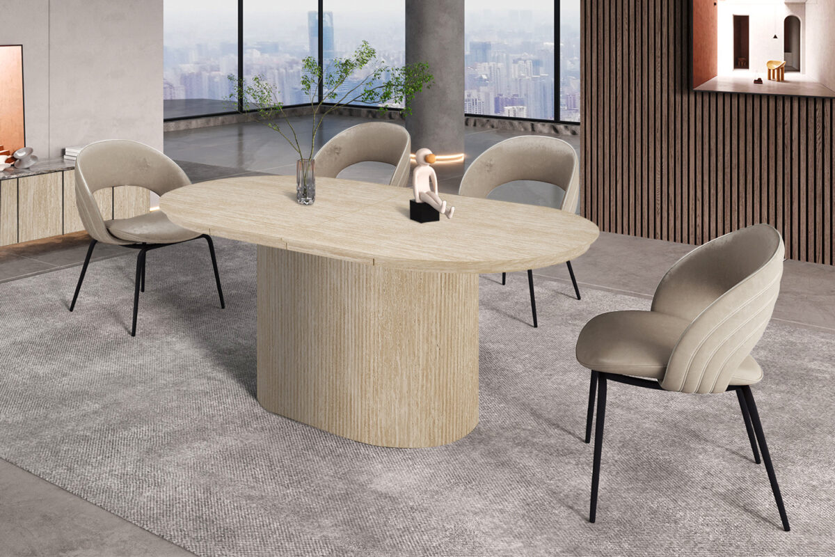 Uitschuifbare eettafel Mykonos Ovaal 180-220 cm travertinlook – foto 3