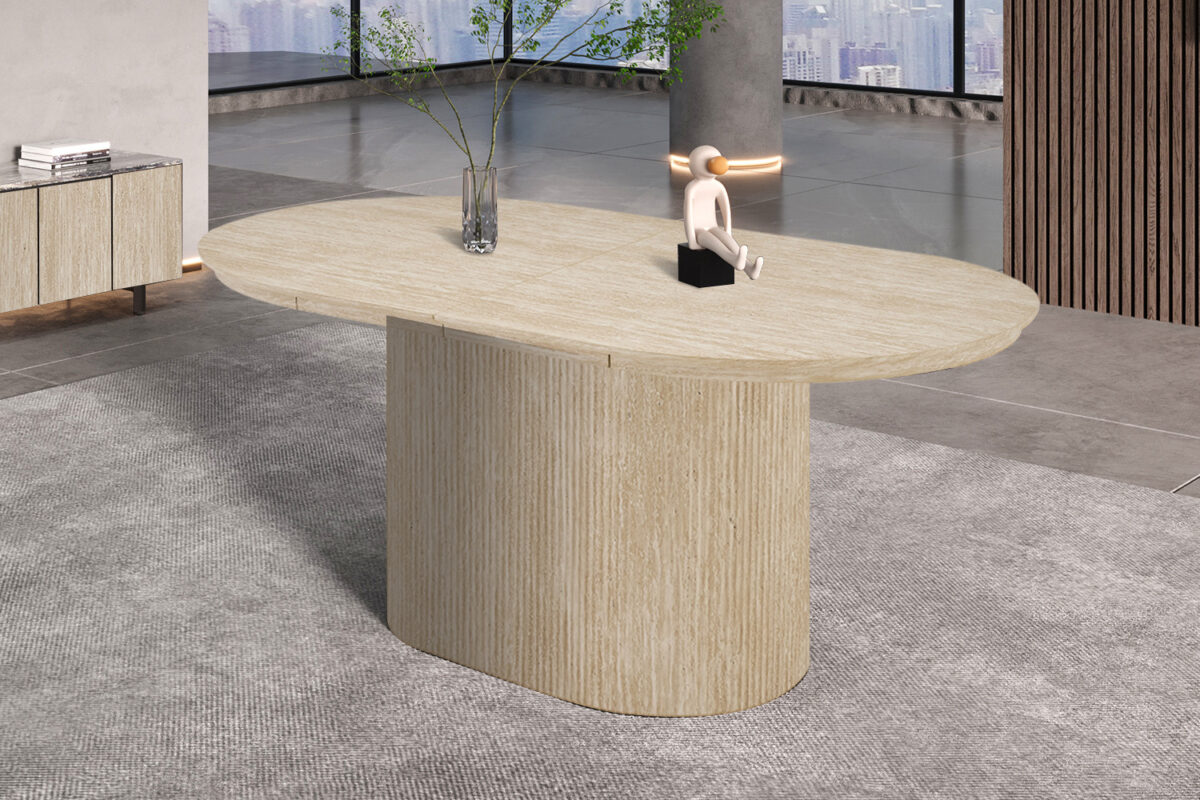 Uitschuifbare eettafel Mykonos Ovaal 180-220 cm travertinlook – foto 4