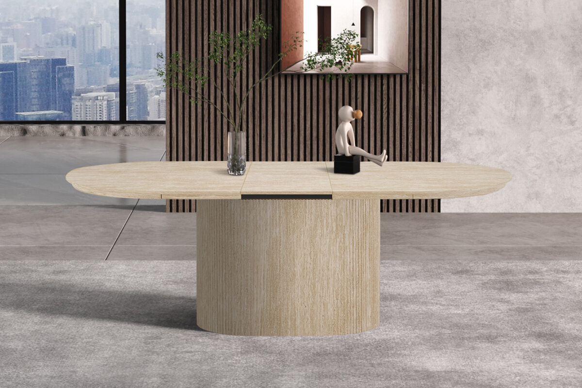 Uitschuifbare eettafel Mykonos Ovaal 180-220 cm travertinlook – foto 5