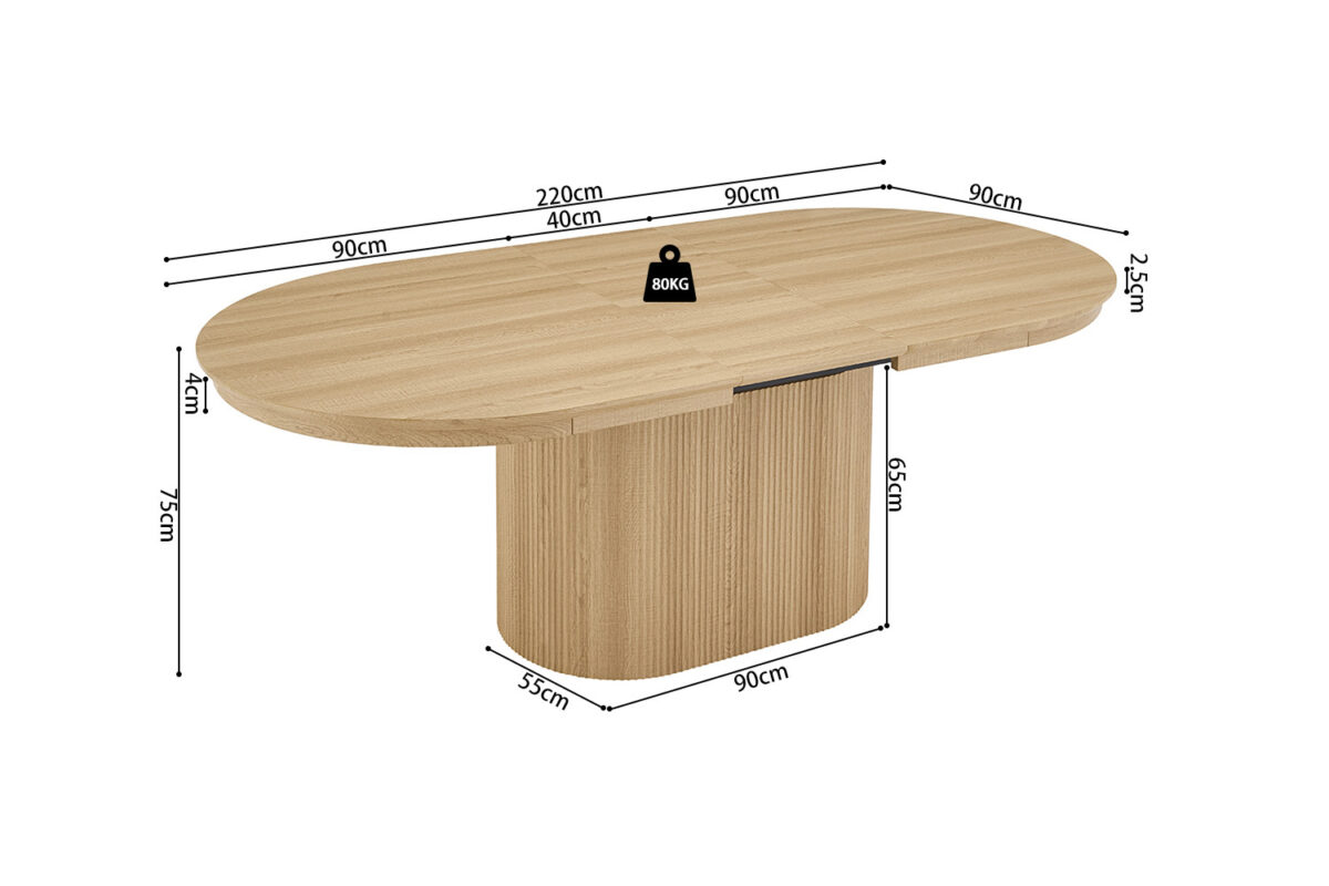 Uitschuifbare eettafel Mykonos Ovaal 180-220 cm eiken naturel – foto 11