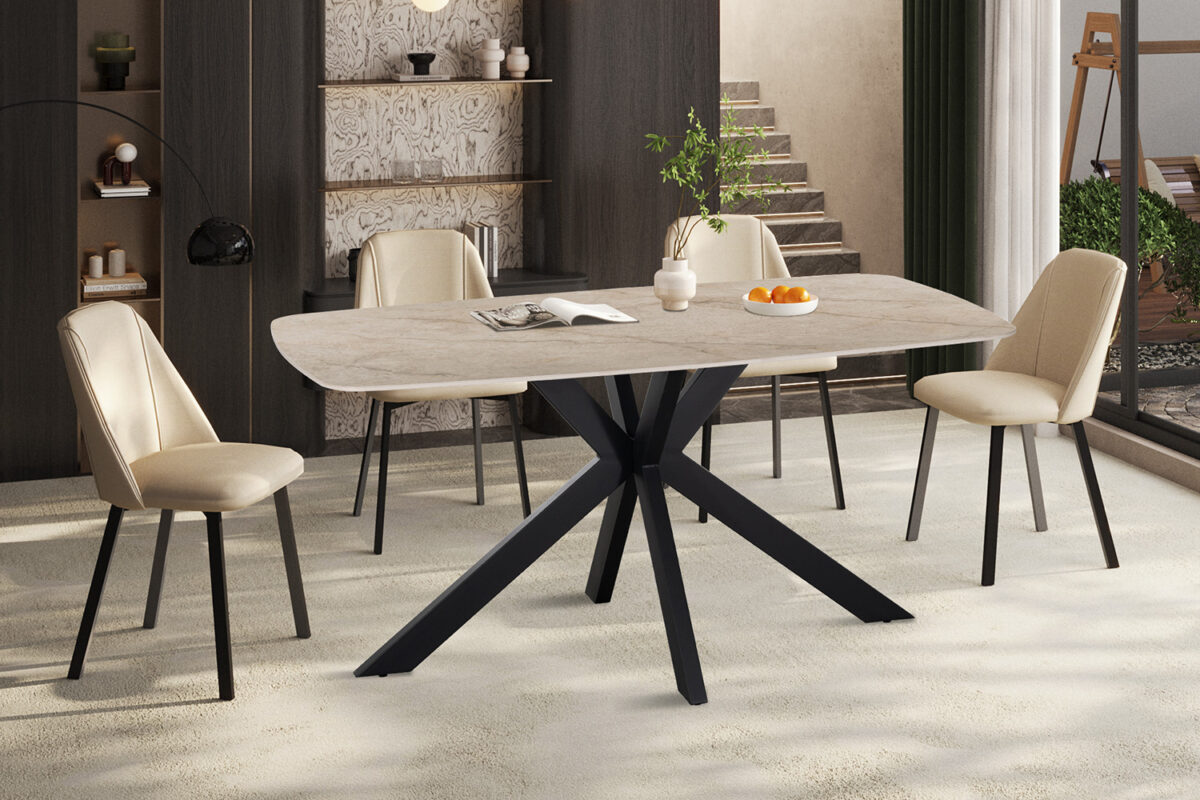 Eettafel Firenze Deens ovaal 160 cm steen beige Industrieel