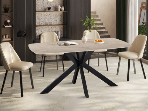 Eettafel Firenze Deens ovaal 160 cm steen beige Industrieel