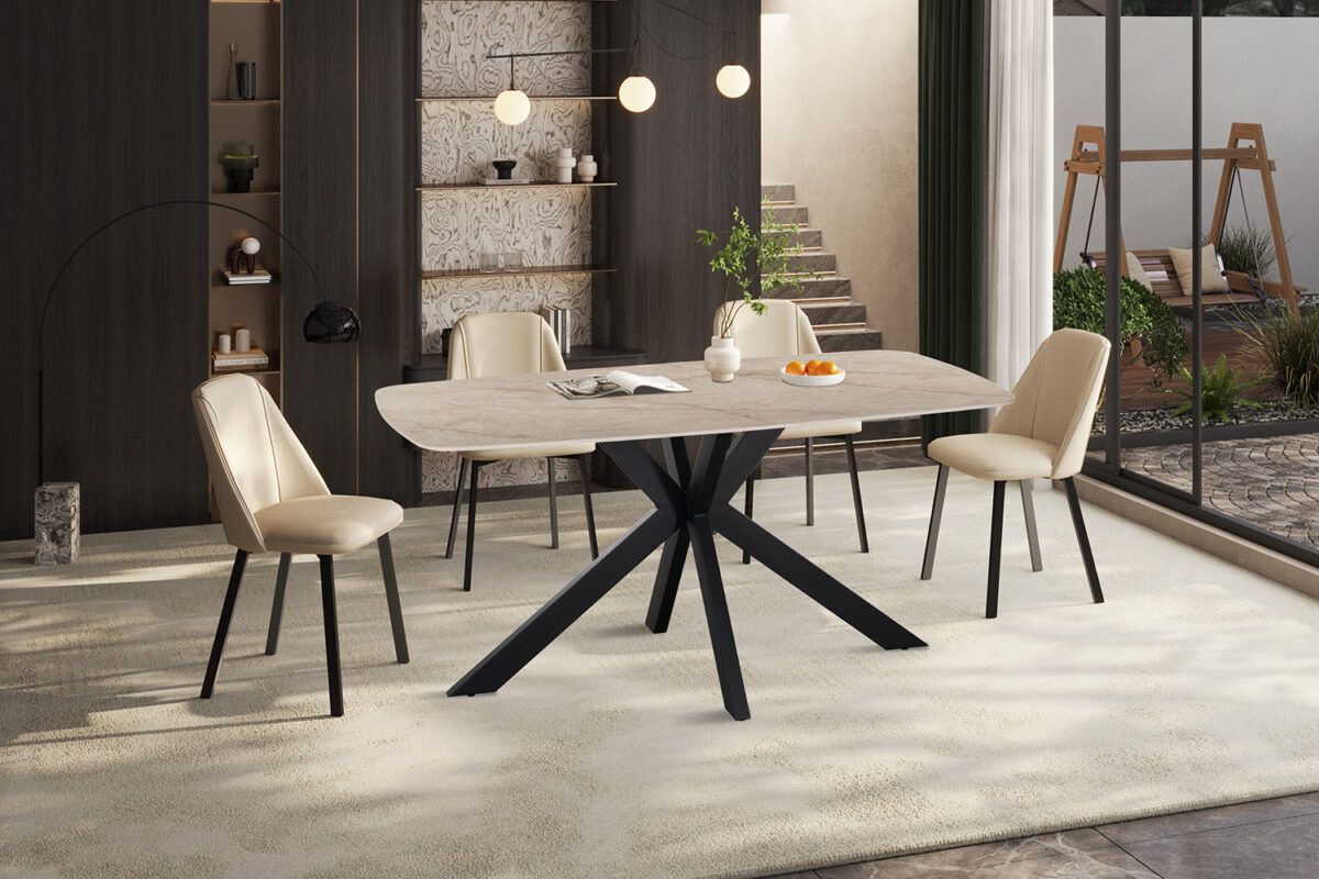 Eettafel Firenze Deens ovaal 160 cm steen beige Industrieel – foto 2