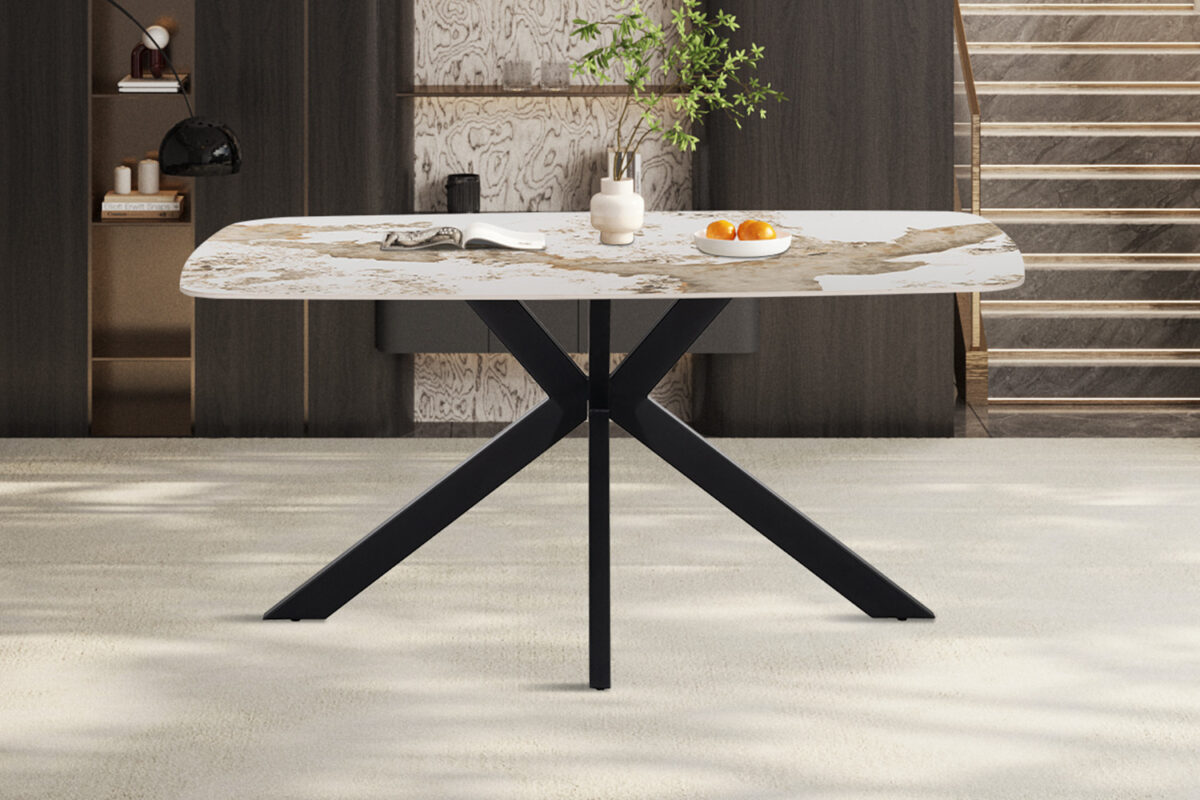 Eettafel Firenze Deens ovaal 160 cm marmerlook wit Industrieel – foto 3