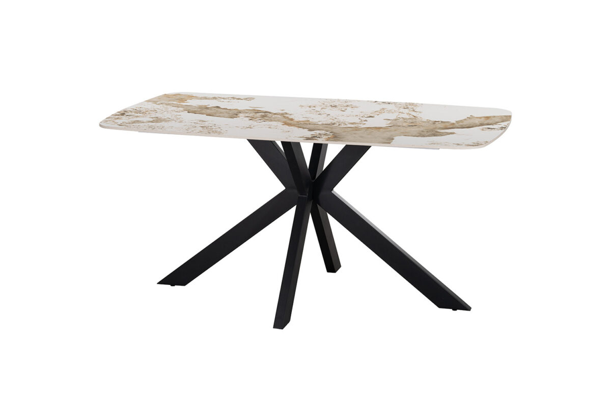 Eettafel Firenze Deens ovaal 160 cm marmerlook wit Industrieel – foto 5