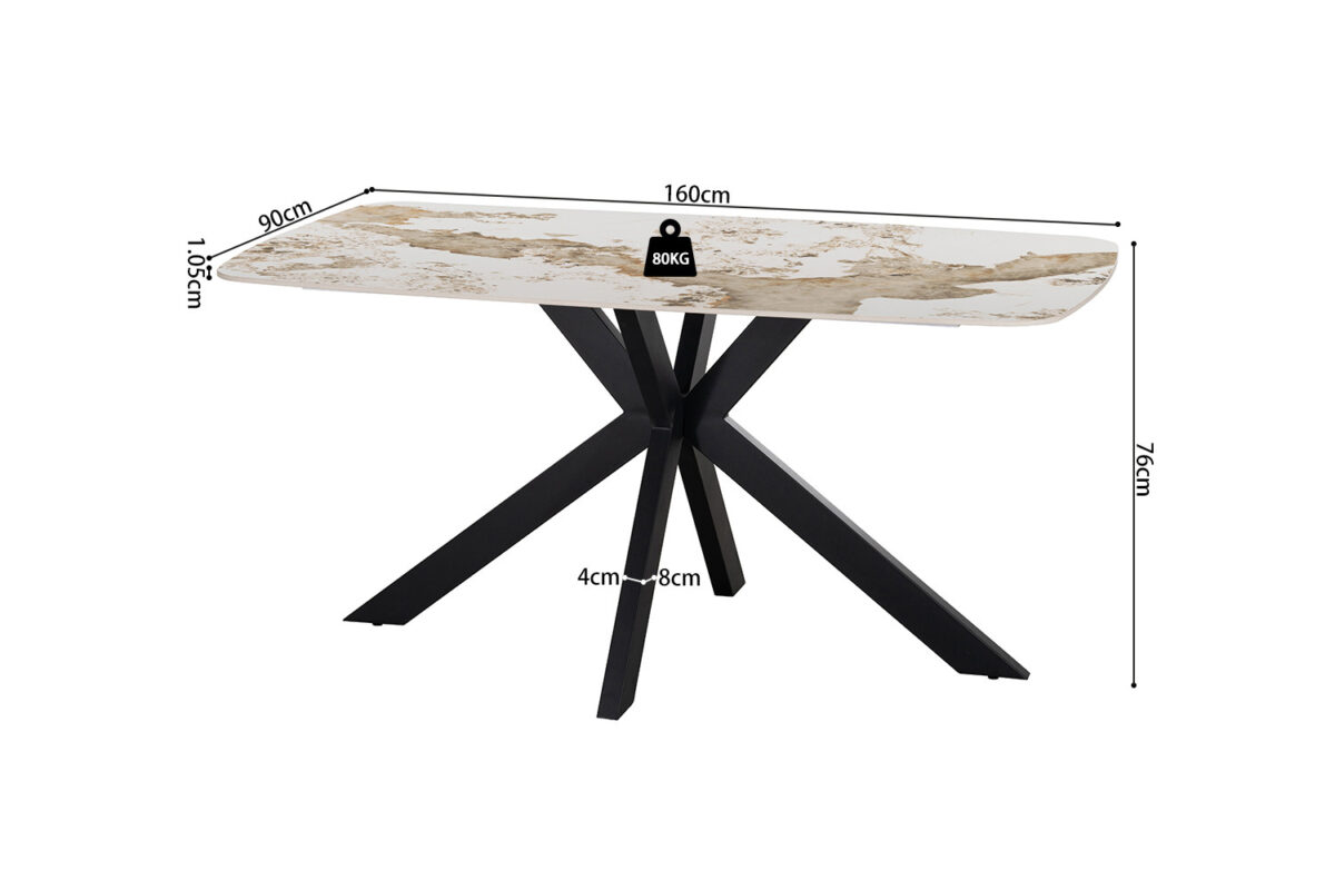 Eettafel Firenze Deens ovaal 160 cm marmerlook wit Industrieel – foto 7