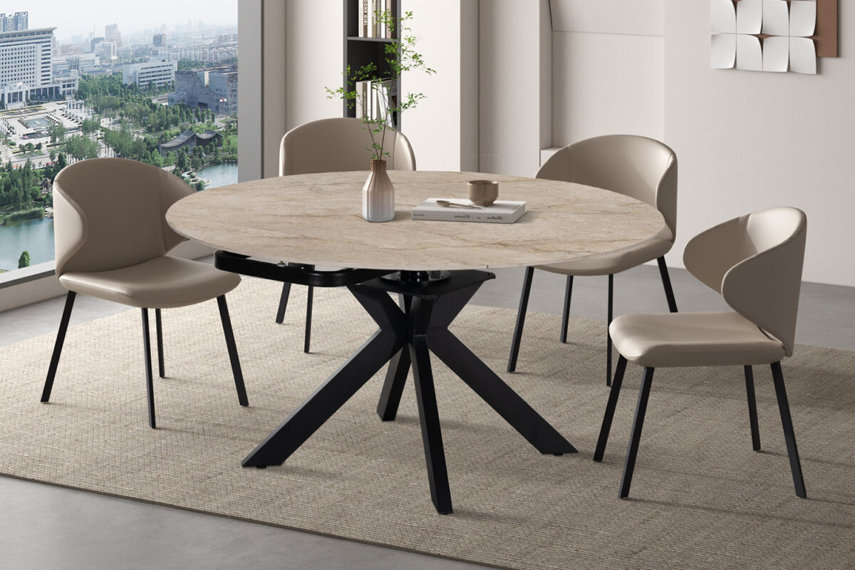 Uitschuifbare eettafel Sparta Rond 140 cm steen beige Industrieel