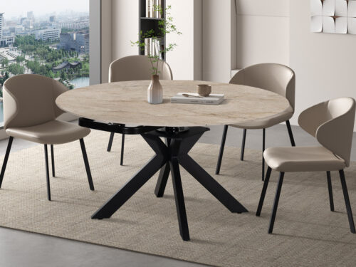 Uitschuifbare eettafel Sparta Rond 140 cm steen beige Industrieel