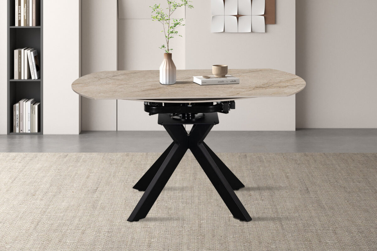 Uitschuifbare eettafel Sparta Rond 140 cm steen beige Industrieel – foto 3